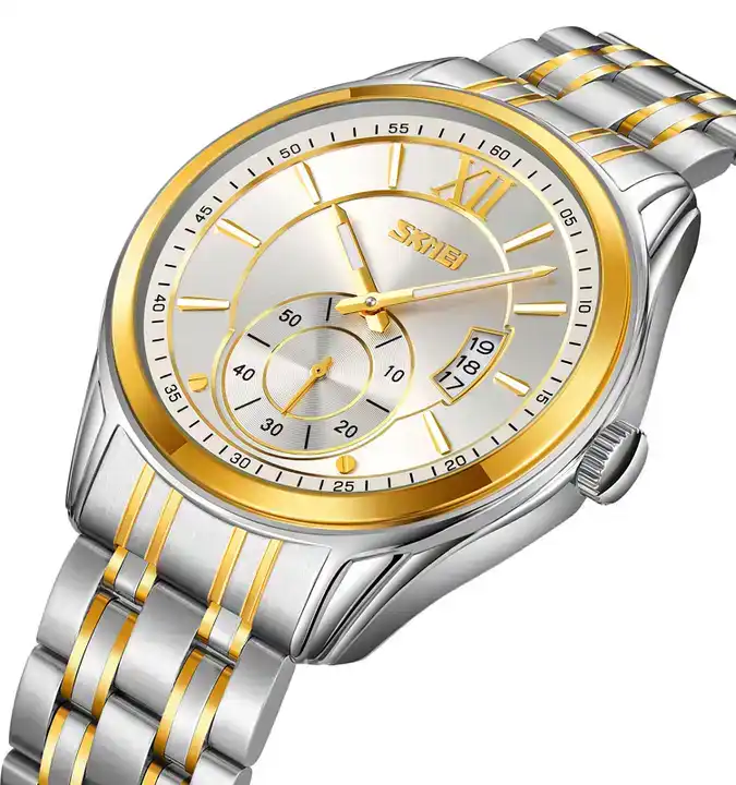 Skmei 9319 Stainless Steel Men Elegance & 100% Waterproof Watches Silver Gold White.
