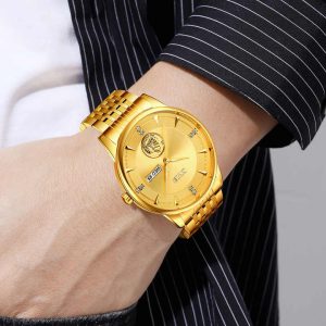 SKMEI 9309 Stainless Steel Strap Waterproof Men Watch Full Gold. - Image 2