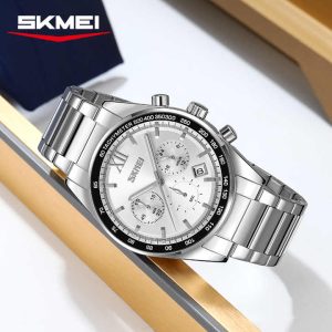 SKMEI 9096 Stainless Steel For Men Waterproof Watch Silver White. - Image 4