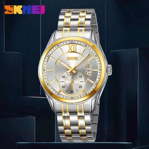 Skmei 9319 Stainless Steel Men Elegance & 100% Waterproof Watches Silver Gold White. - Image 3