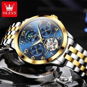 OLEVS 7018 Luxury Brand Men Mechanical & Automatic Wristwatches Silver Gold Blue. - Image 4
