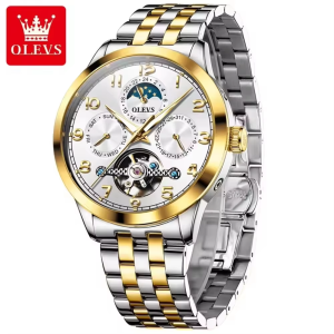 OLEVS 7018 Luxury Brand Men Mechanical & Automatic Wristwatches Silver Gold White. - Image 1