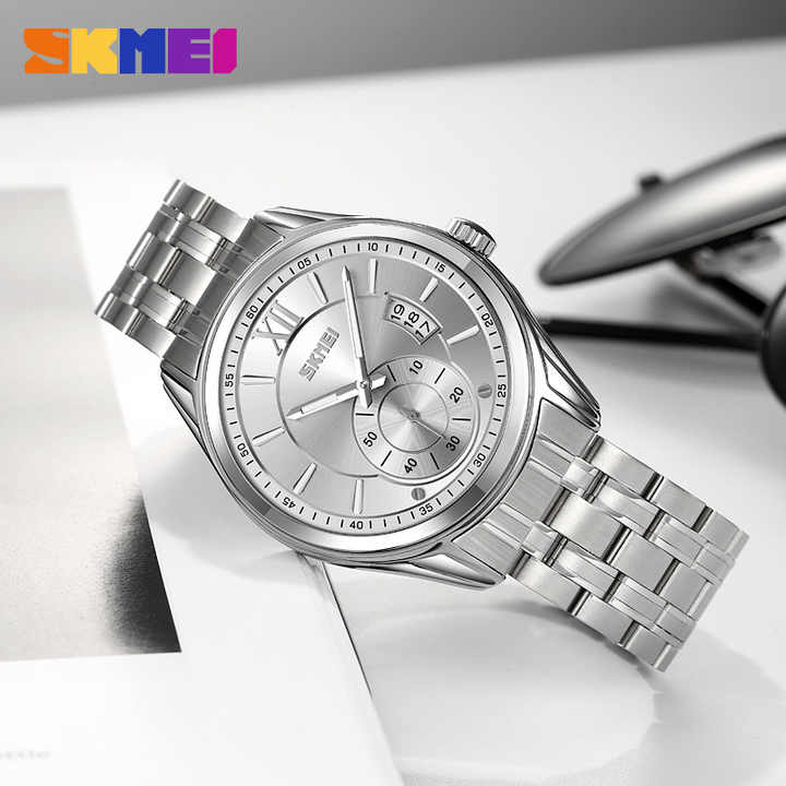 Skmei 9319 Stainless Steel Men Elegance & 100% Waterproof Watches Silver.