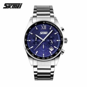 SKMEI 9096 Stainless Steel For Men Waterproof Watch Silver Blue. - Image 1