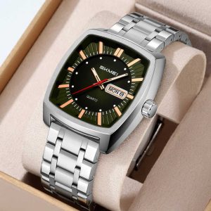 Skmei 9354 Stainless Steel Men Elegance & 100% Waterproof Watches Silver Green. - Image 3