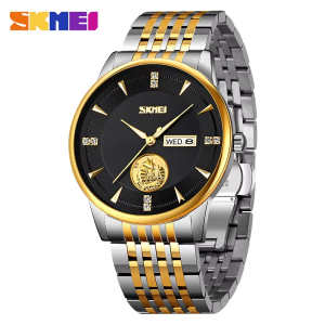 SKMEI 9309 Stainless Steel Strap Waterproof Men Watch Silver Gold Black.