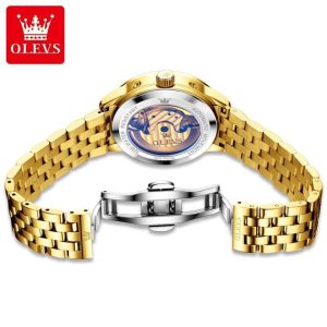 OLEVS 7018 Luxury Brand Men Mechanical & Automatic Wristwatches Full Gold. - Image 3
