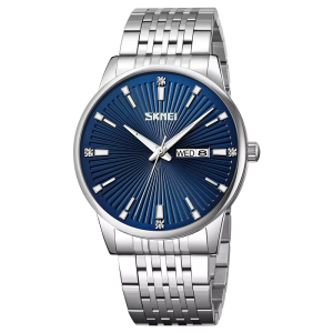 SKMEI 9323 Men's Fashion Quartz Watch 100% Waterproof Stainless Steel Wristwatch Silver Blue. - Image 3