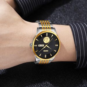 SKMEI 9309 Stainless Steel Strap Waterproof Men Watch Silver Gold Black. - Image 2