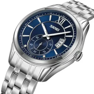 Skmei 9319 Stainless Steel Men Elegance & 100% Waterproof Watches Silver Blue. - Image 2