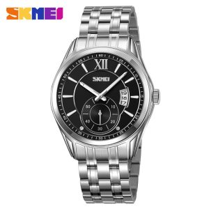 Skmei 9319 Stainless Steel Men Elegance & 100% Waterproof Watches Silver Black.