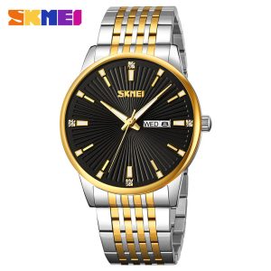 SKMEI 9323 Men's Fashion Quartz Watch 100% Waterproof Stainless Steel Wristwatch Silver Gold Black.