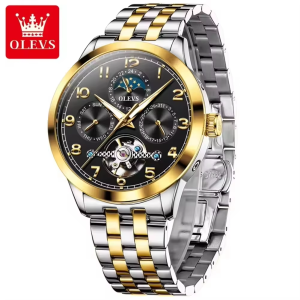 OLEVS 7018 Luxury Brand Men Mechanical & Automatic Wristwatches Silver Gold Black. - Image 1