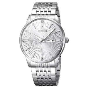 SKMEI 9323 Men's Fashion Quartz Watch 100% Waterproof Stainless Steel Wristwatch Silver. - Image 1