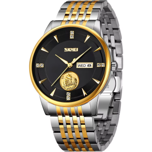 SKMEI 9309 Stainless Steel Strap Waterproof Men Watch Silver Gold Black. - Image 4