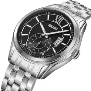 Skmei 9319 Stainless Steel Men Elegance & 100% Waterproof Watches Silver Black. - Image 2