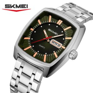 Skmei 9354 Stainless Steel Men Elegance & 100% Waterproof Watches Silver Green. - Image 2