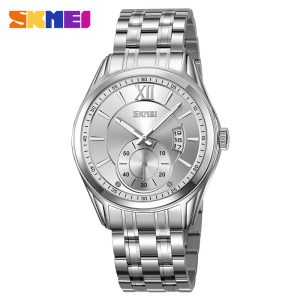 Skmei 9319 Stainless Steel Men Elegance & 100% Waterproof Watches Silver.