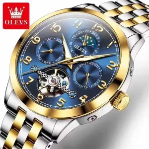 OLEVS 7018 Luxury Brand Men Mechanical & Automatic Wristwatches Silver Gold Blue. - Image 5
