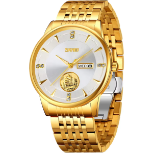 SKMEI 9309 Stainless Steel Strap Waterproof Men Watch Gold White. - Image 3