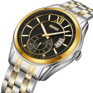 Skmei 9319 Stainless Steel Men Elegance & 100% Waterproof Watches Silver Gold Black. - Image 1