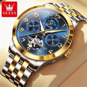 OLEVS 7018 Luxury Brand Men Mechanical & Automatic Wristwatches Silver Gold Blue. - Image 2