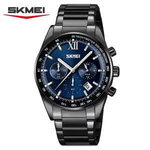 SKMEI 9096 Stainless Steel For Men Waterproof Watch Black Blue. - Image 1