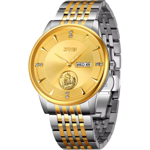SKMEI 9309 Stainless Steel Strap Waterproof Men Watch Silver Gold. - Image 2