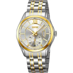 Skmei 9319 Stainless Steel Men Elegance & 100% Waterproof Watches Silver Gold White. - Image 2