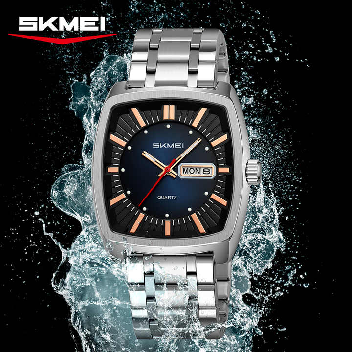 Skmei 9354 Stainless Steel Men Elegance & 100% Waterproof Watches Silver Black Blue.