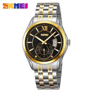 Skmei 9319 Stainless Steel Men Elegance & 100% Waterproof Watches Silver Gold Black.