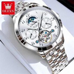 OLEVS 7018 Luxury Brand Men Mechanical & Automatic Wristwatches Silver White. - Image 3
