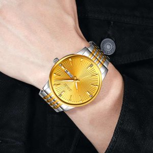 SKMEI 9323 Men's Fashion Quartz Watch 100% Waterproof Stainless Steel Wristwatch Silver Gold. - Image 2