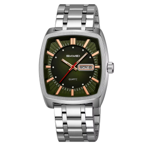 Skmei 9354 Stainless Steel Men Elegance & 100% Waterproof Watches Silver Green. - Image 1