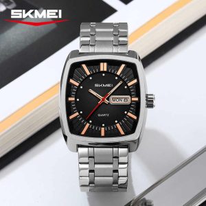 Skmei 9354 Stainless Steel Men Elegance & 100% Waterproof Watches Silver Black. - Image 1