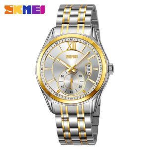 Skmei 9319 Stainless Steel Men Elegance & 100% Waterproof Watches Silver Gold White.