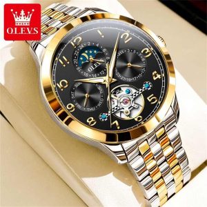 OLEVS 7018 Luxury Brand Men Mechanical & Automatic Wristwatches Silver Gold Black. - Image 2