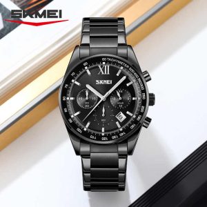 SKMEI 9096 Stainless Steel For Men Waterproof Watch Full Gold. - Image 2
