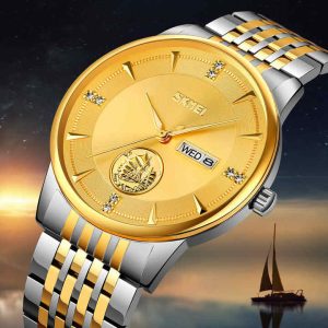SKMEI 9309 Stainless Steel Strap Waterproof Men Watch Silver Gold. - Image 3