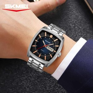 Skmei 9354 Stainless Steel Men Elegance & 100% Waterproof Watches Silver Black Blue. - Image 3