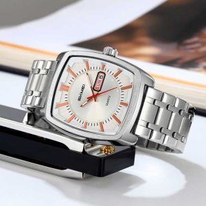 Skmei 9354 Stainless Steel Men Elegance & 100% Waterproof Watches Silver White. - Image 1