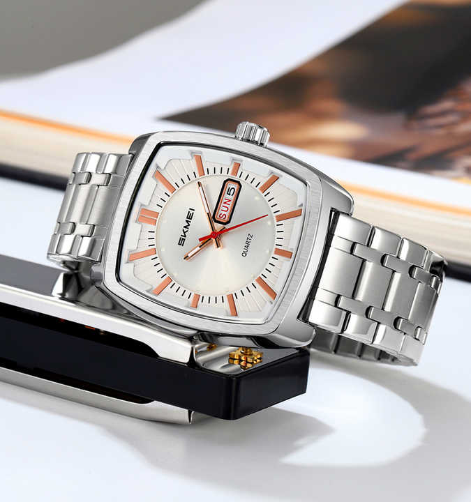 Skmei 9354 Stainless Steel Men Elegance & 100% Waterproof Watches Silver White.