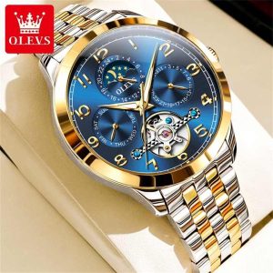 OLEVS 7018 Luxury Brand Men Mechanical & Automatic Wristwatches Silver Gold Blue. - Image 3