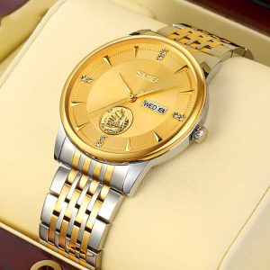 SKMEI 9309 Stainless Steel Strap Waterproof Men Watch Silver Gold. - Image 4