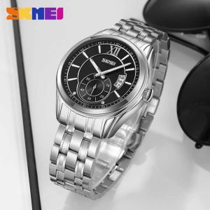 Skmei 9319 Stainless Steel Men Elegance & 100% Waterproof Watches Silver Black. - Image 1