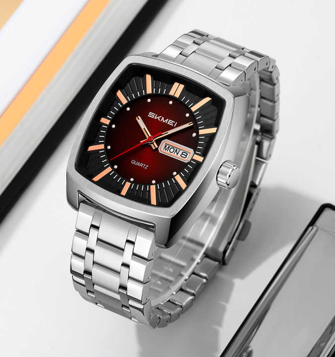 Skmei 9354 Stainless Steel Men Elegance & 100% Waterproof Watches Silver Black Red.