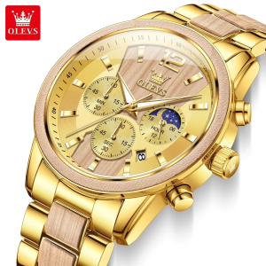 OLEVS 3645 Mens Chronograph Original & 100% Waterproof Watches Gold. - Image 3