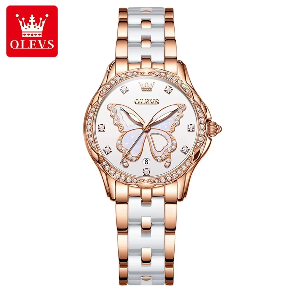 OLEVS 5610 Women's Elegant Ceramic Diamond Watches White.