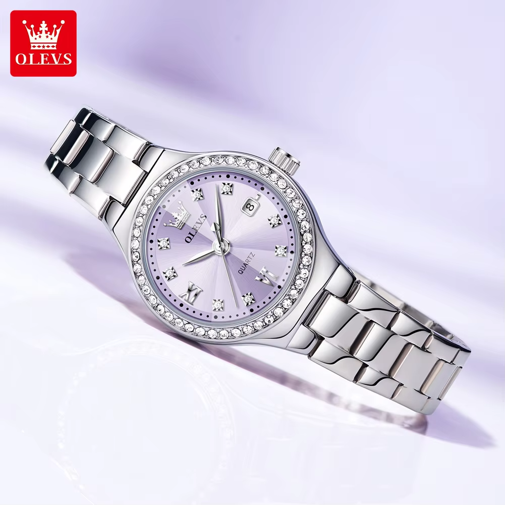 OLEVS 5628 Womens Watch Exclusive Stainless Steel & Waterproof Date Display Silver Purple.
