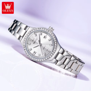 OLEVS 5628 Womens Watch Exclusive Stainless Steel & Waterproof Date Display Silver White. - Image 1